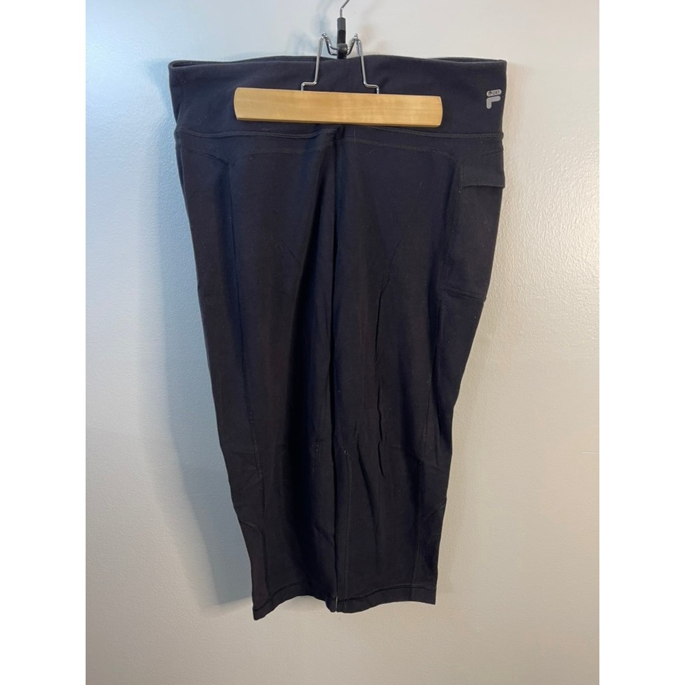 Fila Sport Womens Black Cropped Leggings Side Pocket Athletic Pants Size L